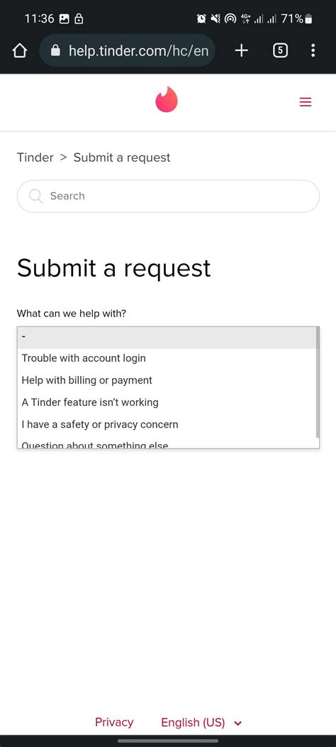 Submit a request – Tinder